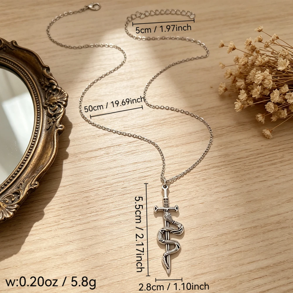 Vintage Distressed Snake-Shaped Holy Sword Necklace, Three-Dimensional Winding Snake-Pattern Sword Pendant, Versatile Everyday Personalized Clavicle Chain Accessory
