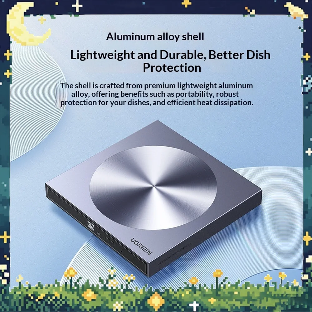 UGREEN CM337-80130 External DVD CD ROM Burner 24X Aluminum USB Type C Portable for Laptop PC