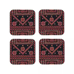 Three Flowers Palestinian Embroidery Coasters Kitchen Placemats Non-slip Insulation Cup Coffee Mats For Tableware Pads Set of 4