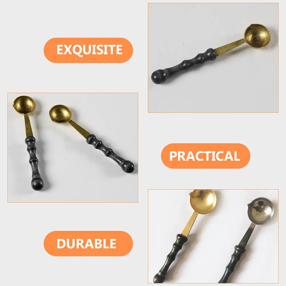 2Pcs Wax Melting Spoon Wooden Handle Copper Bowl Retro Sealing Tool for Envelopes Invitations Wine Gifts DIY Craft Supply