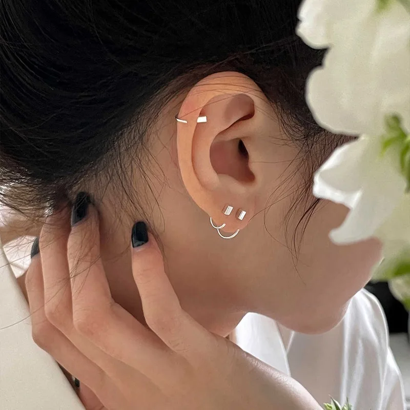Silver Color Geometry Hoop Earring For Women Extremely Fine Versatile Office Fashion Jewelry Gift Dropshipping