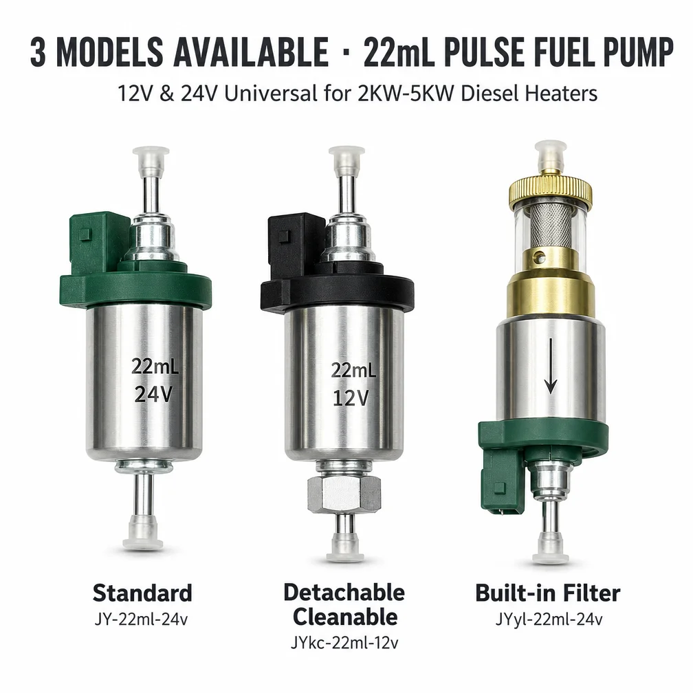 22ml Ultra Quiet Pulse Fuel Pump 12V 24V Diesel Air Parking Heater Oil Pump, 3 Types: Standard / Detachable Cleanable / Built-in