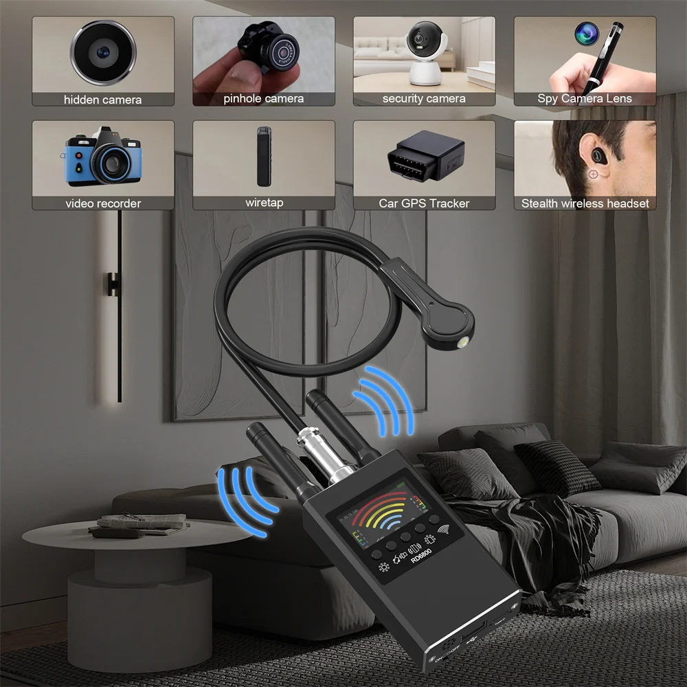 DR6800M Multi-function Anti-Candid Cam Wireless Lens Device Finder 1MHz-8GHz GSM Audio Bug Finder GPS Signal RF Tracker Detect