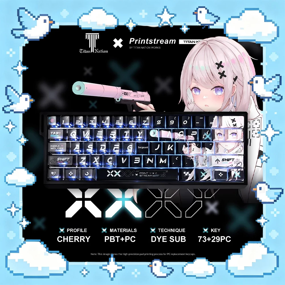 TITANNATION Printed Girl PC Keycaps Thermal Sublimation Factory Side Penetration Keyboard Keycaps Adapt Bee Made68 PC Accessorie