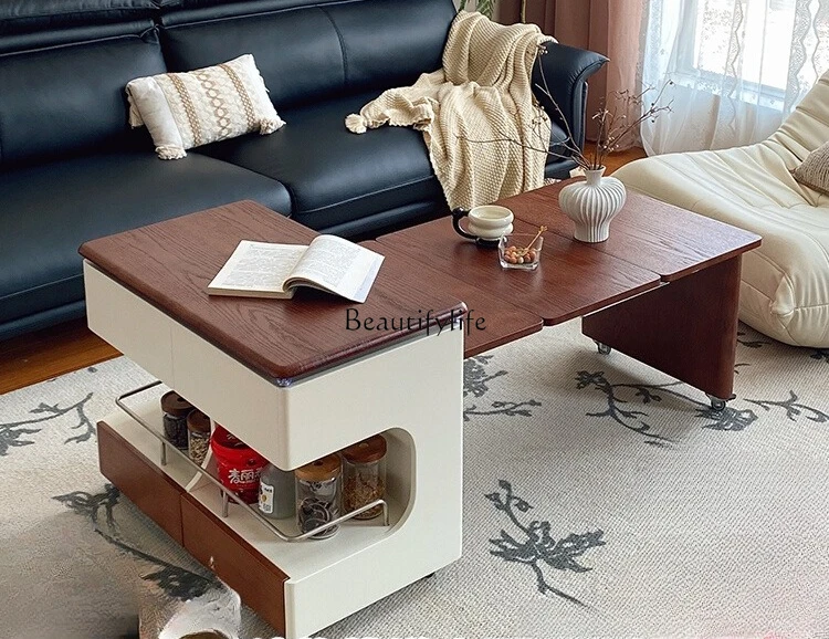 

Telescopic coffee table folding and lifting multi-functional cream wind movable coffee table