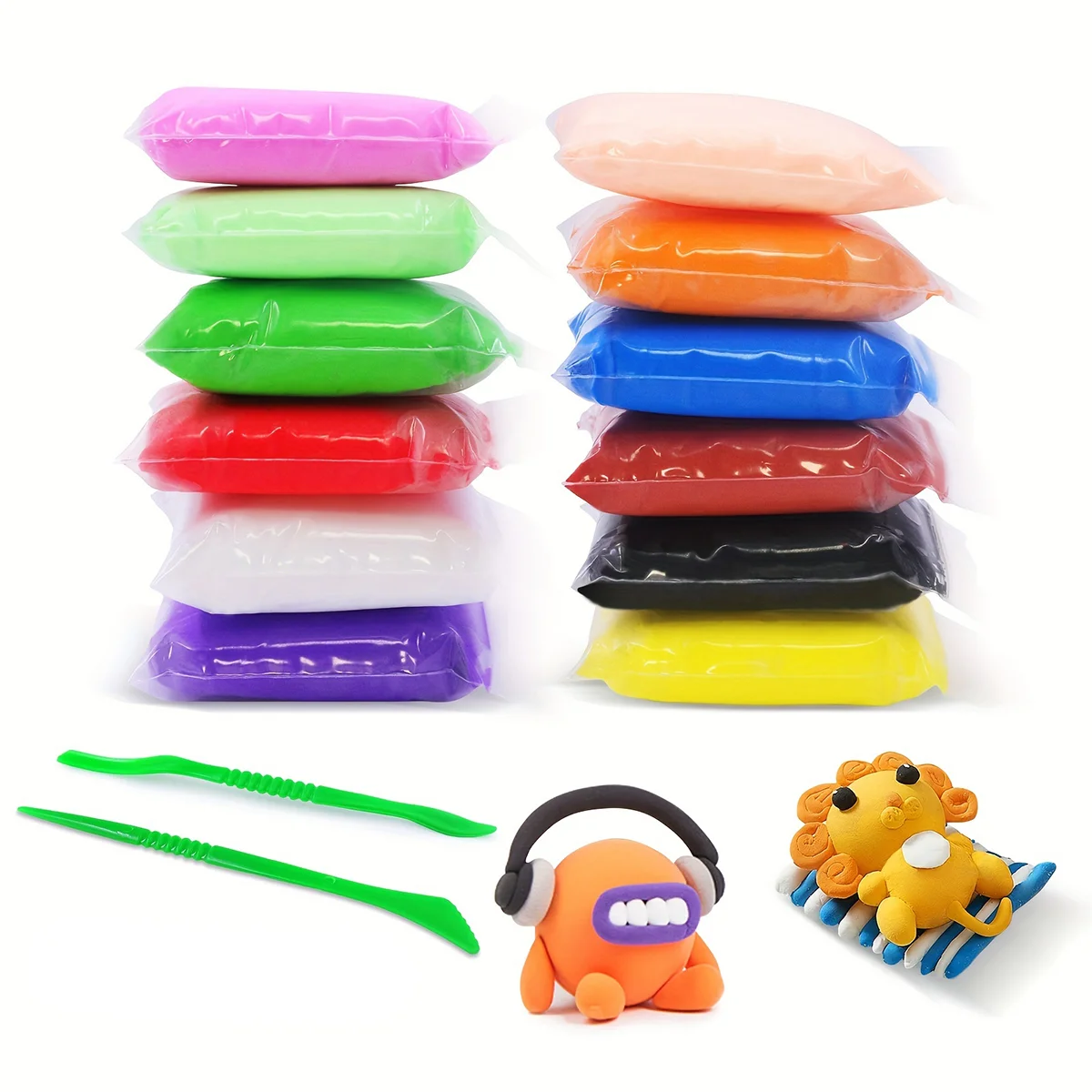 Conjunto de argila de brinquedo artesanal para crianças, 12 cores, argila ultraleve, ferramenta de argila espacial, molde de argila