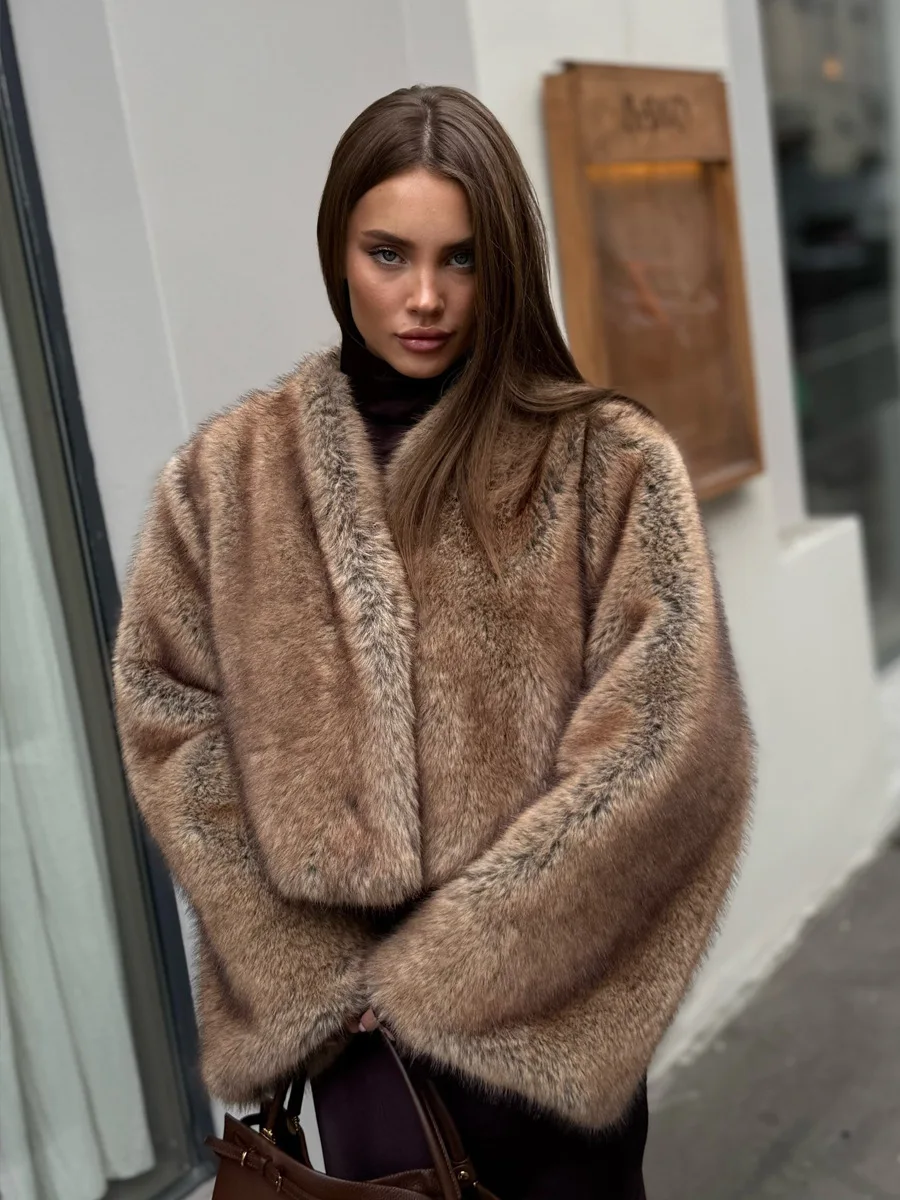 HDHOHR 2026 Winter Elegant Luxury Thick Warm Soft Faux Fox Fur Coat Women Fashion High Quality Fluffy  Short Jacket Cloths