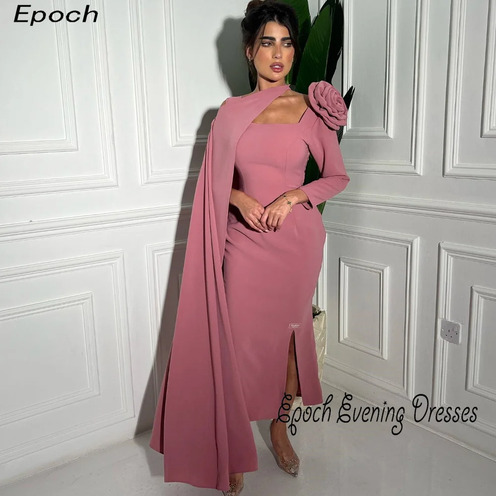 Epoch Formal Evening Dress فساتين مناسبة رسمية Elegant 3D Flower Straight Arabia Cocktail Prom Gown With Shawl For Women