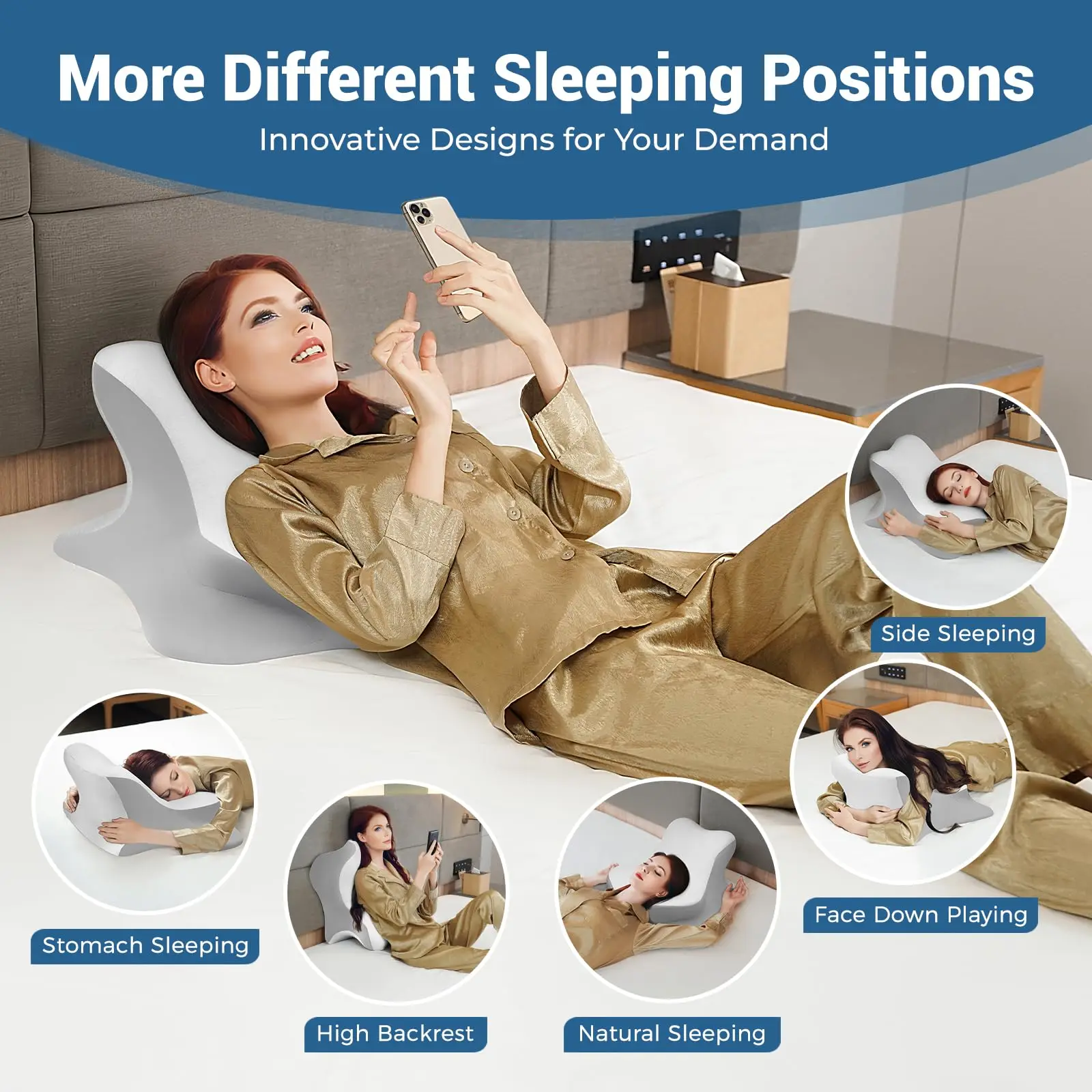 Reading Pillow for Lying, Leaning Prone, Contour Memory Foam Pillow, Ergonomic Cervical Pillow for Neck Shoulder Pain Relief