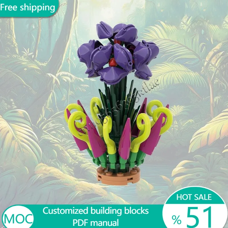 87 PCS Flowers Alien Plant MOC Customize Modular Building Block Creative Design Technology Design Popular DIY Holiday Toy Gifts