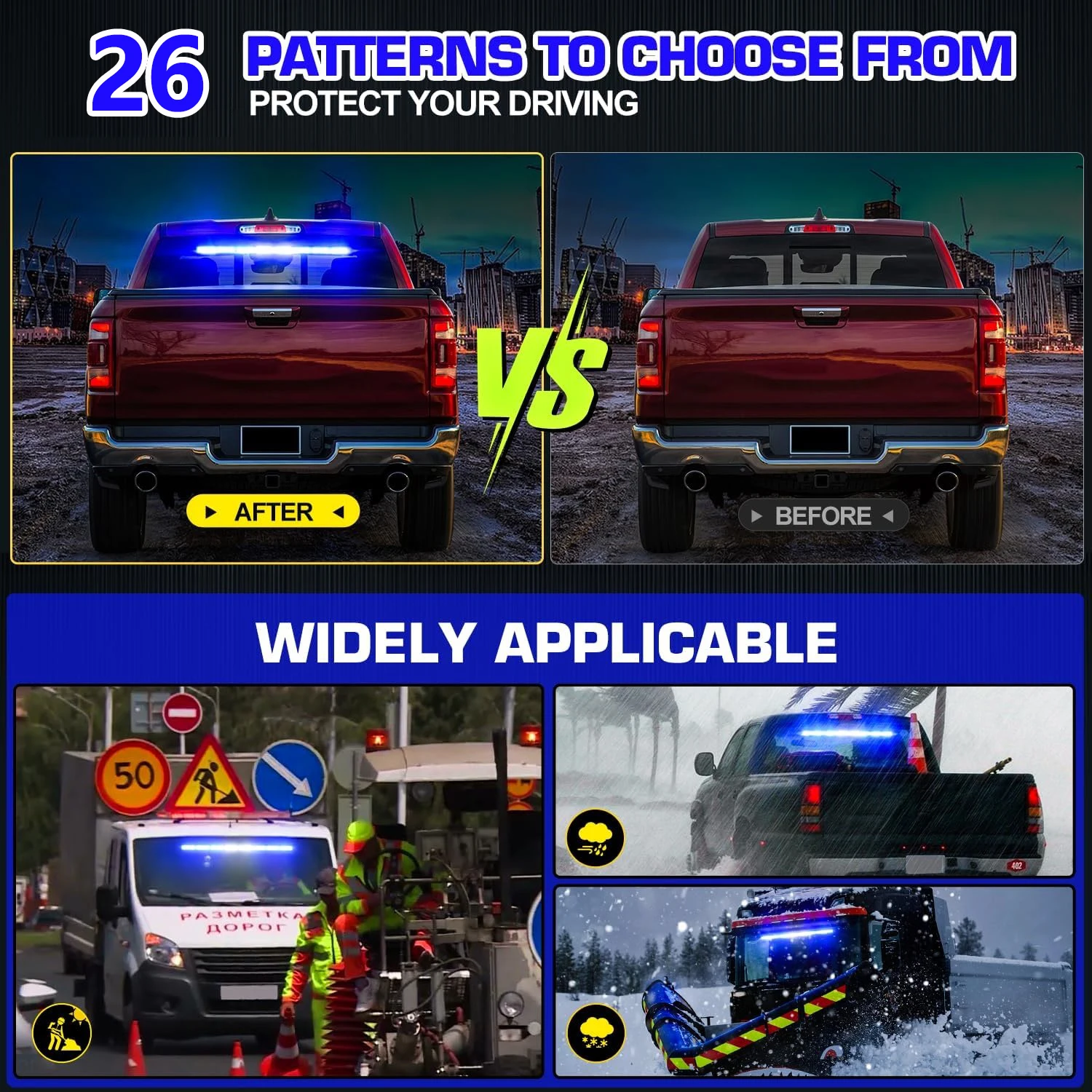 2in1 Car Emergency Light Bar Windshield LED Car Strobe Light 12-24V Police Lights Flashlight Amber White Warning Light