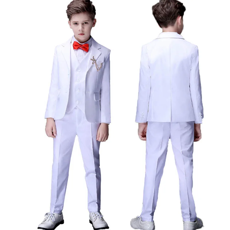Kids White Baptism Suit Flower Boys Wedding Dress Children Photograph Tuxedo Party Wear Teenager Graduation Birthday Costume