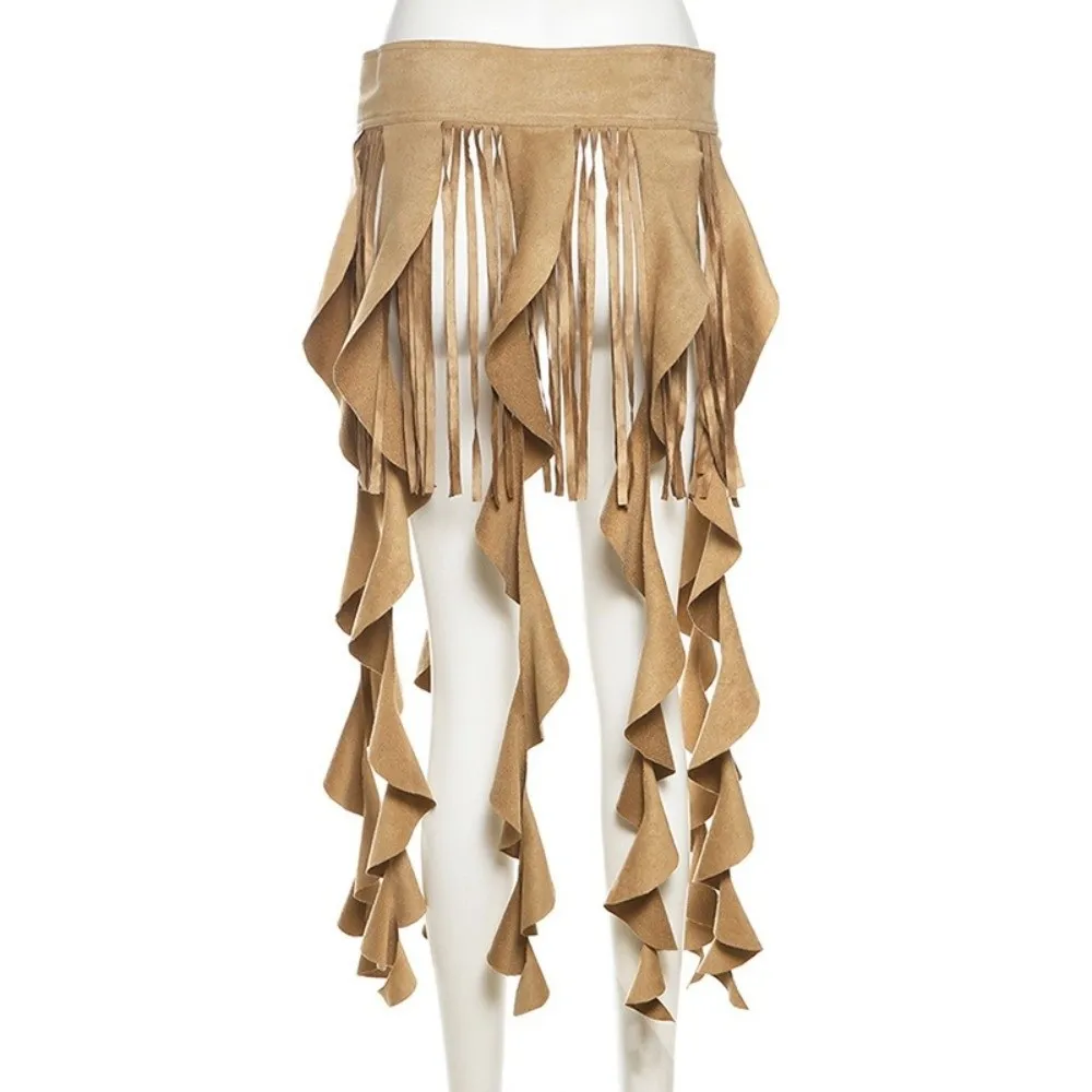 Irregular Ruffle Tassel Belt Skirt Adjustable Sexy Waist Belts for Women Long Tassel Casual Mini Skirt Dance Party Outfits