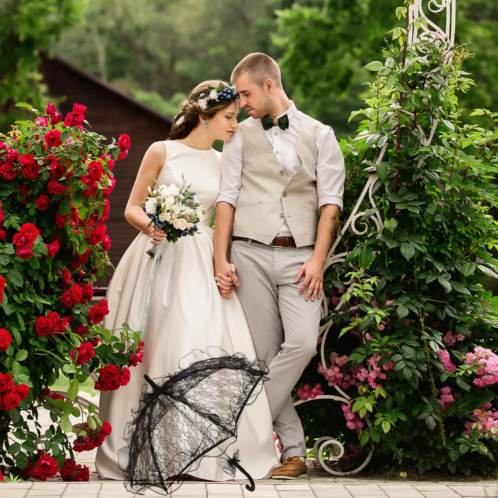 

Lace Umbrella Bridal Decorative Parasol Wedding Photoshoots Dance Black Bridesmaid Outdoor Ceremonial Use Tea Party Women