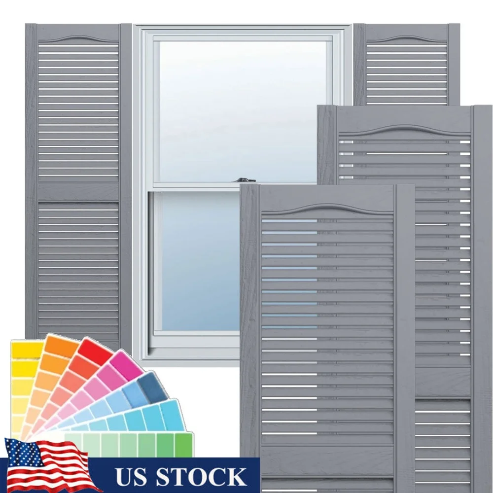 내구성 있는 비닐 캐시드럴 탑 오픈 루버 셔터 (하드웨어 세트 포함, 간편 설치, 페인트칠 가능, 나무결 질감, 홈 액센트) / 문,  창문