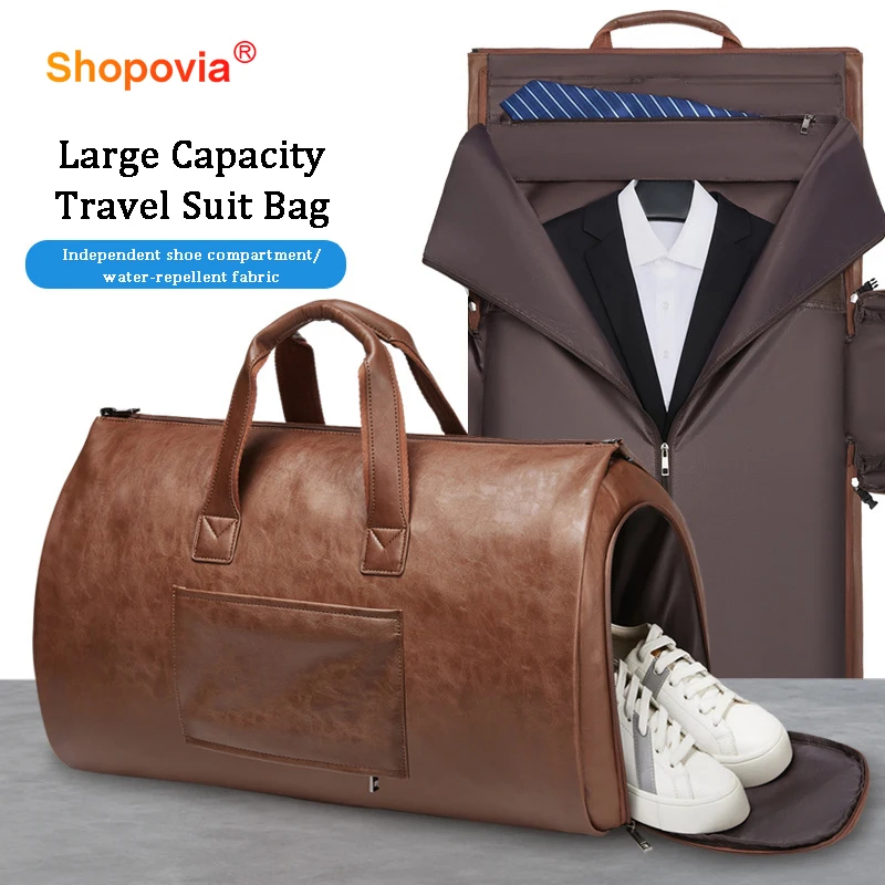 Leather Foldable Travel Bag Large Capacity Adjustable Strap Suit Storage Bag Travel Multi Waterproof Weekend Bag Travel Handbags