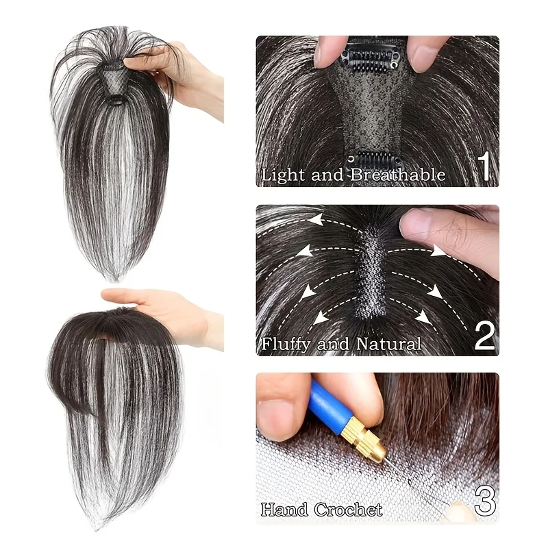 VSR 100% Human Hair Topper for women 5*7 Hand made with two clips  dark color dark brown  Human Hair Toppper