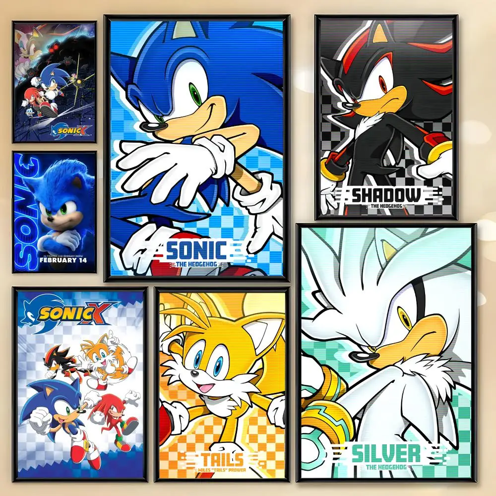 Anime S-Sonic H-HedgehogES Poster HD Art Sticky Wall Room Decor Home Waterproof Home Living Bar Aesthetic Decoration