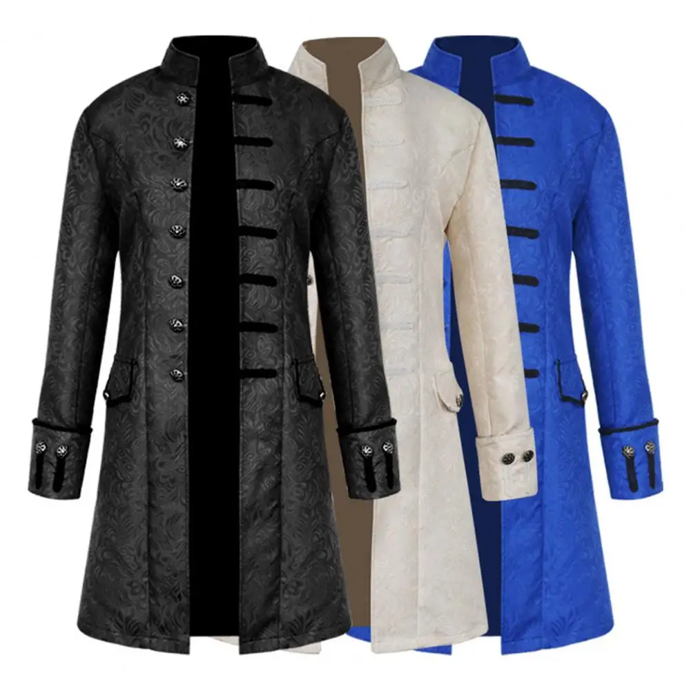 Stylish Pure Color Single Breasted Coat Male Trench Coat Stand Collar Single Breasted Outwear for Role Playing