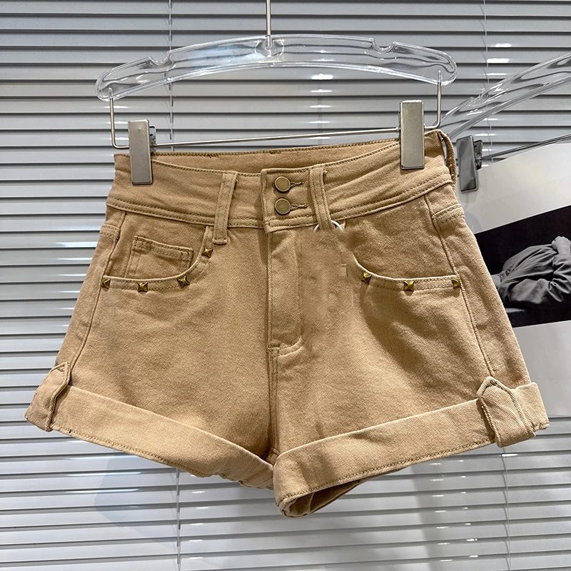 سراويل قصيرة ببرشام معدني للفتيات على الطراز الأمريكي سراويل قصيرة سميكة من قماش الدنيم 2025 شتاء جديد للشارع متعددة الاستخدامات #3