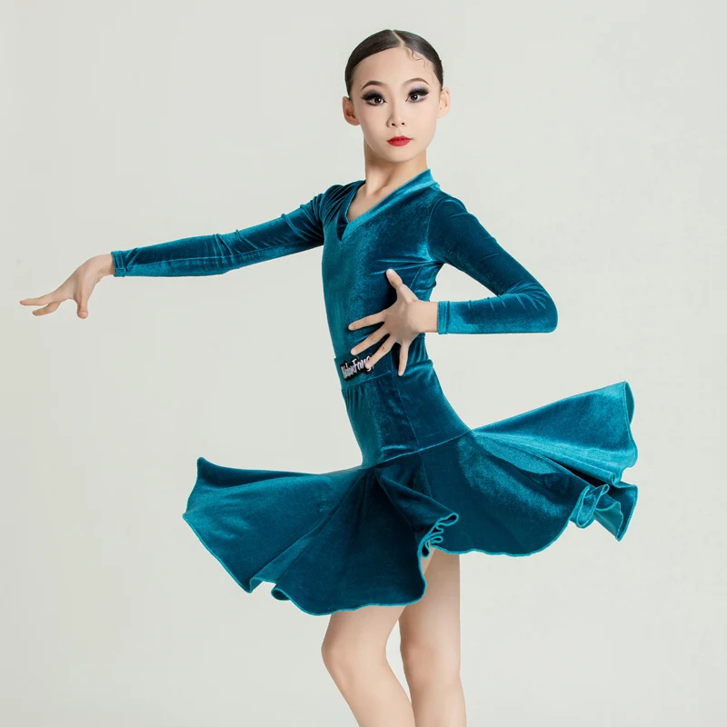 ที่กําหนดเองผู้หญิงเด็กสาวแจ๊สละตินเต้นรําชุดกํามะหยี่มืออาชีพการแข่งขันฝึกชุด Fringe กระโปรง