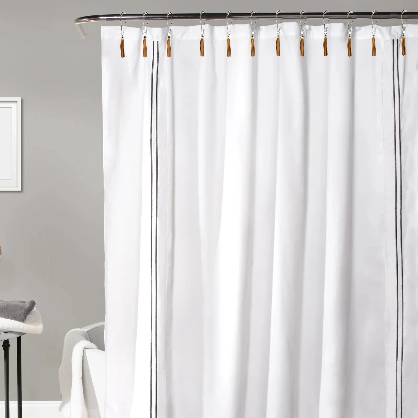 12Pcs Decorative Shower Curtain Hooks Tassel Smooth Bathroom Curtain Rings Strong Shower Rod Hooks for Home view 5
