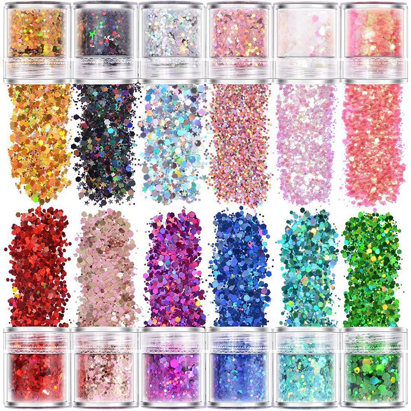 

10g Nail Art Chunky Glitter Holographic Iridescent Mix Hexagon Slice Flakes Cosmetic Shiny Sequins Bulk Loose Glitter #12 Colors