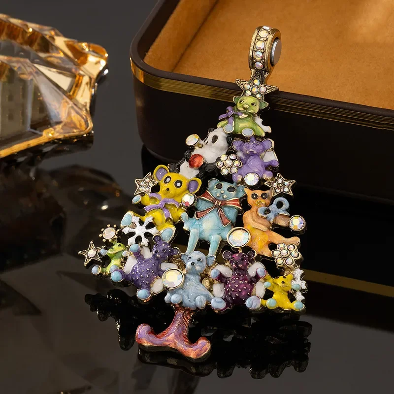 Medieval Necklace Vintage Animal Christmas Tree Pendant Cute Cute Bear Paradise Enamel Czech Diamond Medieval Necklace