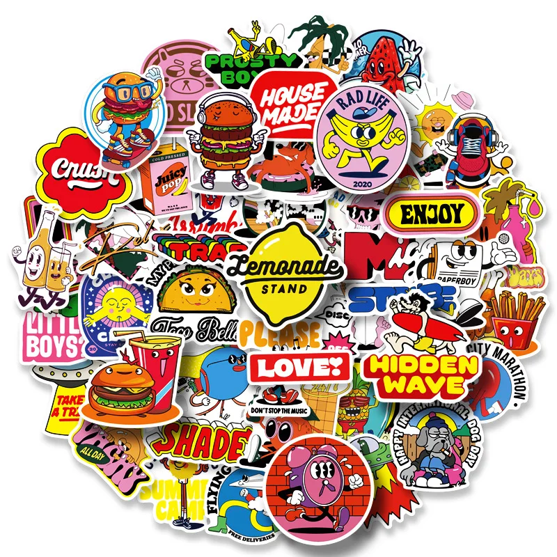 

50pcs Mixed Food Print Sticker Notebook Car Laptop Mobile Phone Waterproof Sticker