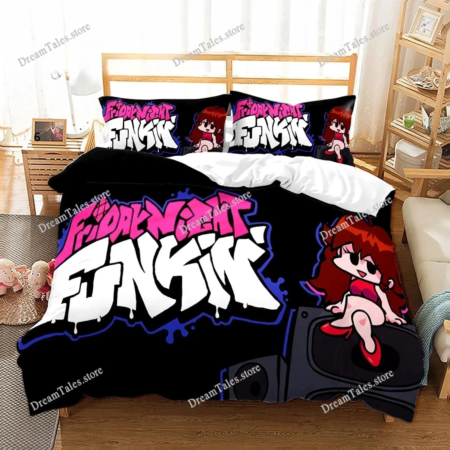 

3D Print Game F-Friday Night Funkin Bedding Set Boys Girls Single Twin Queen Full Size Duvet Cover Pillowcase Bed Adult Bedroom