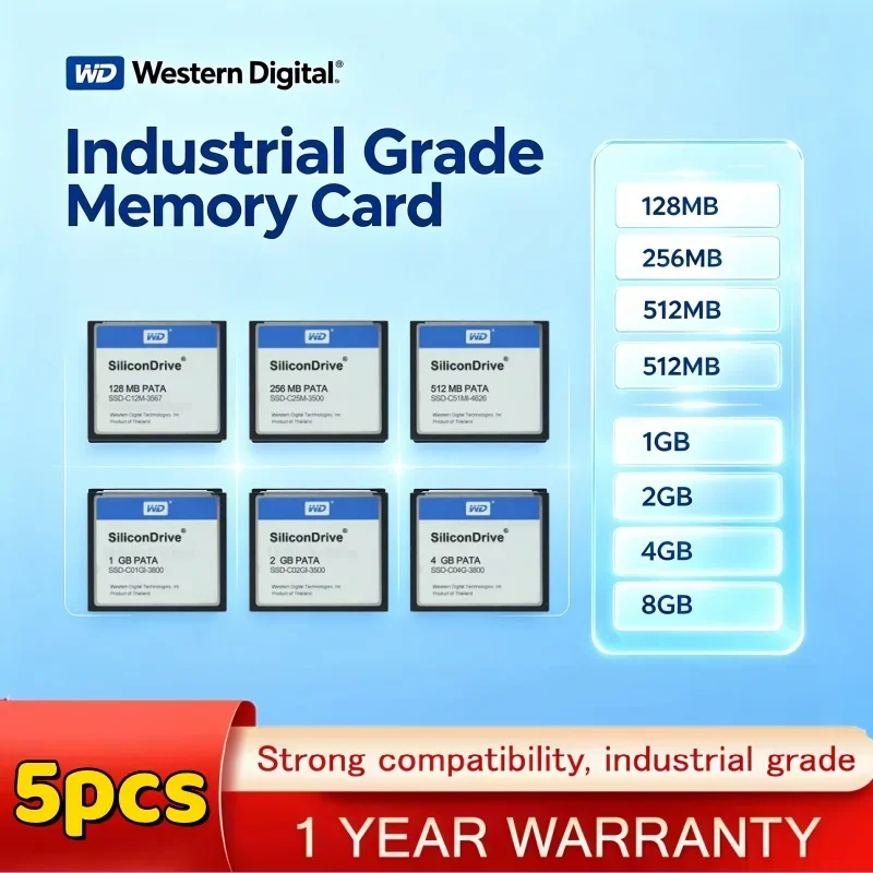 5Pcs Western Digital Industrial Compact Flash Card CF Memory Card Multiple Capacity Optional For CNC Router Industrial Equipment