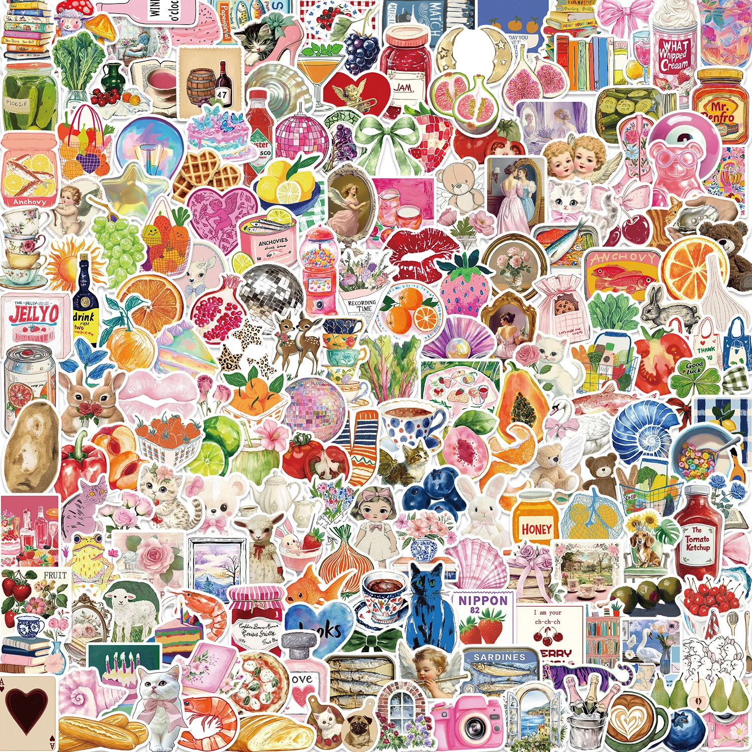 200 Uds. Adhesivo estético Pinterest dibujos animados Vintage estético lindo calcomanías portátil teléfono decoración moda PVC pegatina