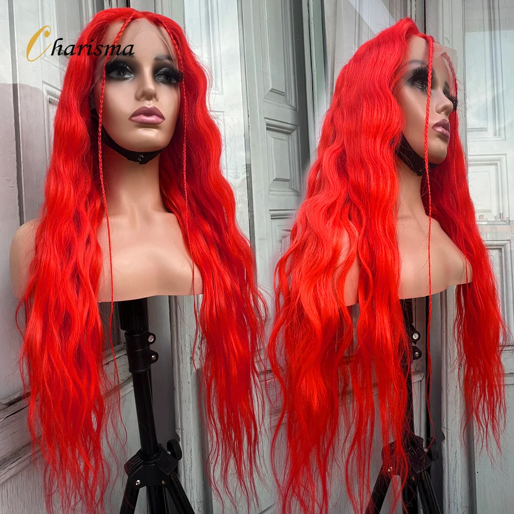 Charism Synthetic Lace Front Wig Long Wavy Wig Pre Plucked Hairline Red Lace Frontal Wigs Synthetic Lace Front Wigs For Women