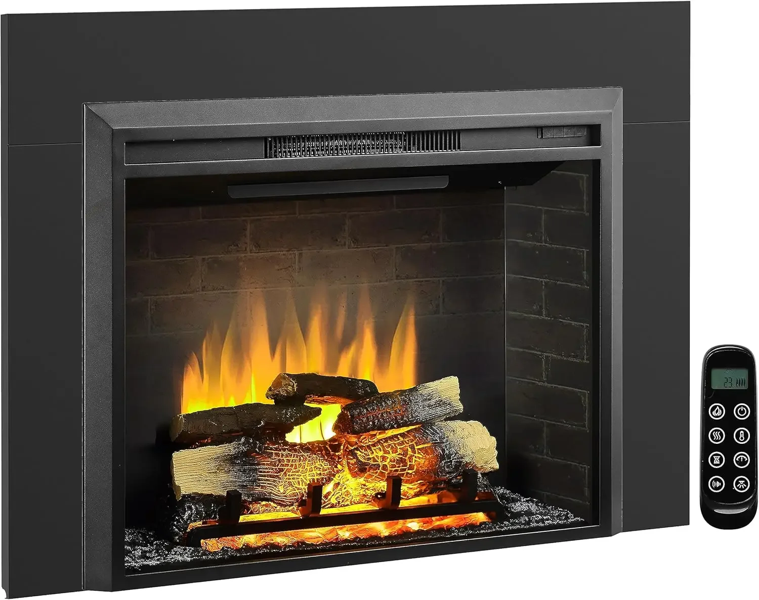 Electric Fireplace Insert, Heater 750/1500W, Fire Crackling Sound, Adjustable  Speed, Remote Control, Black…