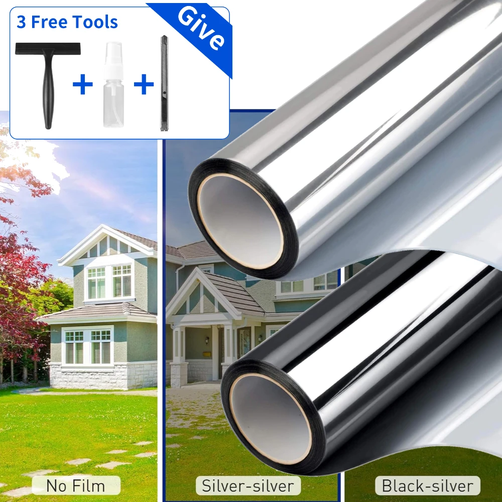 One Way Mirror Window Privacy Film Daytime Anti UV Sun Blocking Heat Control Reflective Window Tint for Home Office Living Room