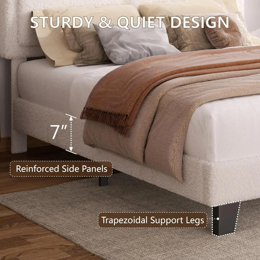 إطار سرير منجد معاصر مستوحى من السحابة مع لوح أمامي، مقاس كامل، قماش تيدي، لا حاجة إلى صندوق زنبركي #6