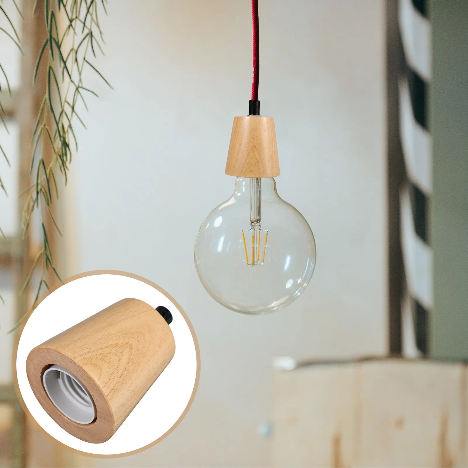 Wooden Screw Lamp Holder Base E27 Creative Pendant Light Socket Fixture for Cafe Bedroom Dining Room Light Replacement