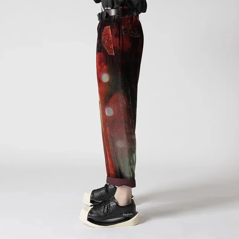 YOJI OOAK التصميم الأصلي تصميم اللون الأحمر والأسود التباين غير المتكافئة طباعة فضفاضة نمط الظلام السراويل عارضة #2