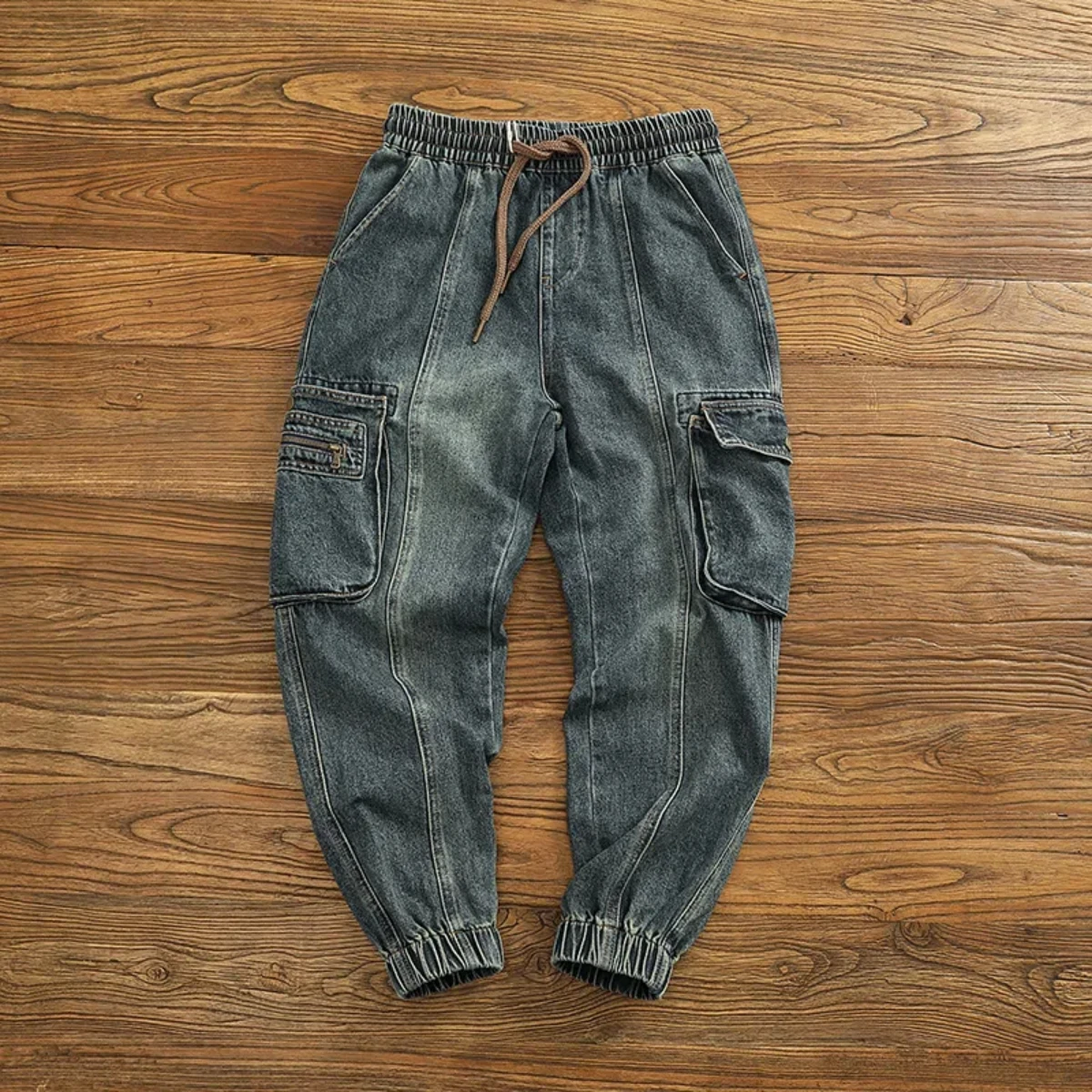 Heavy vintage fashion cargo jeans men loose autumn and winter new plankton handsome Harlan leg pants