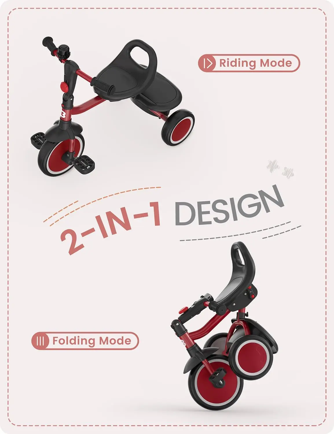 دراجة ثلاثية العجلات للأطفال مع جرس ، دراجة أطفال ثلاثية العجلات ، دراجة أطفال ، من سن 18 شهرًا إلى 5 سنوات ، من العمر إلى 5 سنوات