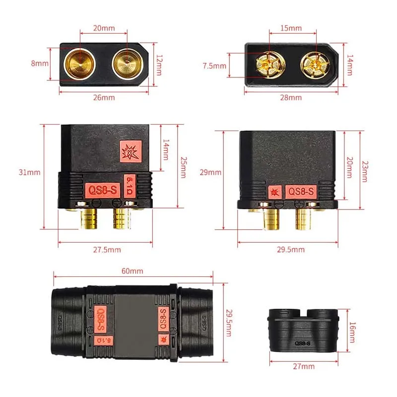 QS8 Shunt Line Battery Power Cord 6AWG 8AWG High-Temperature Resistant Soft Silicone Wire High-Current Anti-Spark Plug