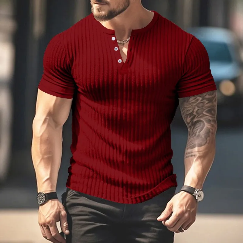 Casual T Shirt Black Ribbed Knit Shirt White V Neck Top Red Curved Hem Short Sleeve Grey Beige view 4