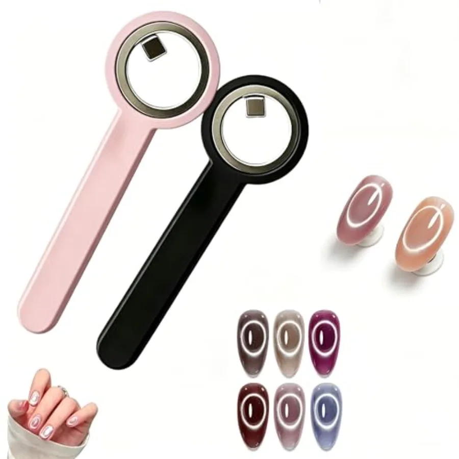 

2PCS Cat Eye Magnet Circle Cat Eye Magnet Ring Magnet for Nails Pink Black Hollow Ring-Shaped Nail Art Magnet Set Portable DIY