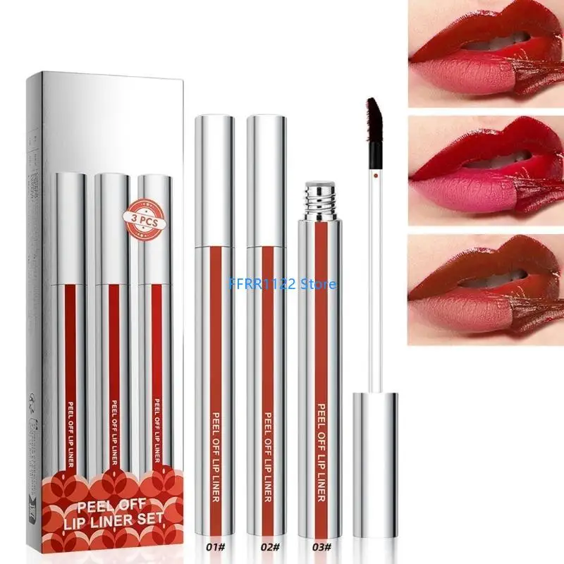 Y1UF 3PCS ลอกออกจากลิปไลเนอร์ชุดแต่งหน้าขอบริมฝีปากเคลือบผิวสำหรับโอกาสต่าง ๆ