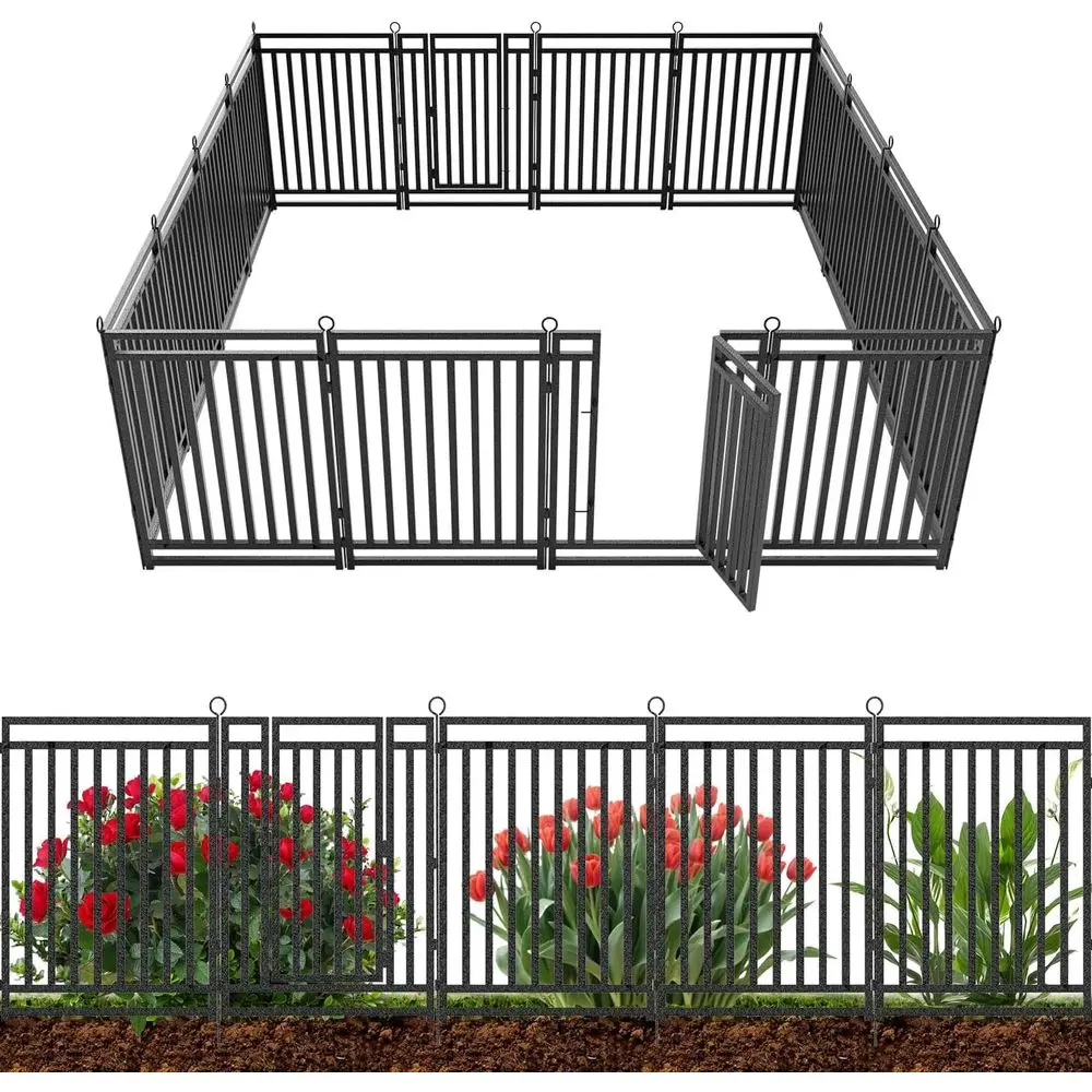 Decorative Garden Metal Dog Fence Outdoor Yard, 36 (L) × 40 (H), 14 Panels + 2 Gates, Rustproof Animal Barrier Enclosures or Pat