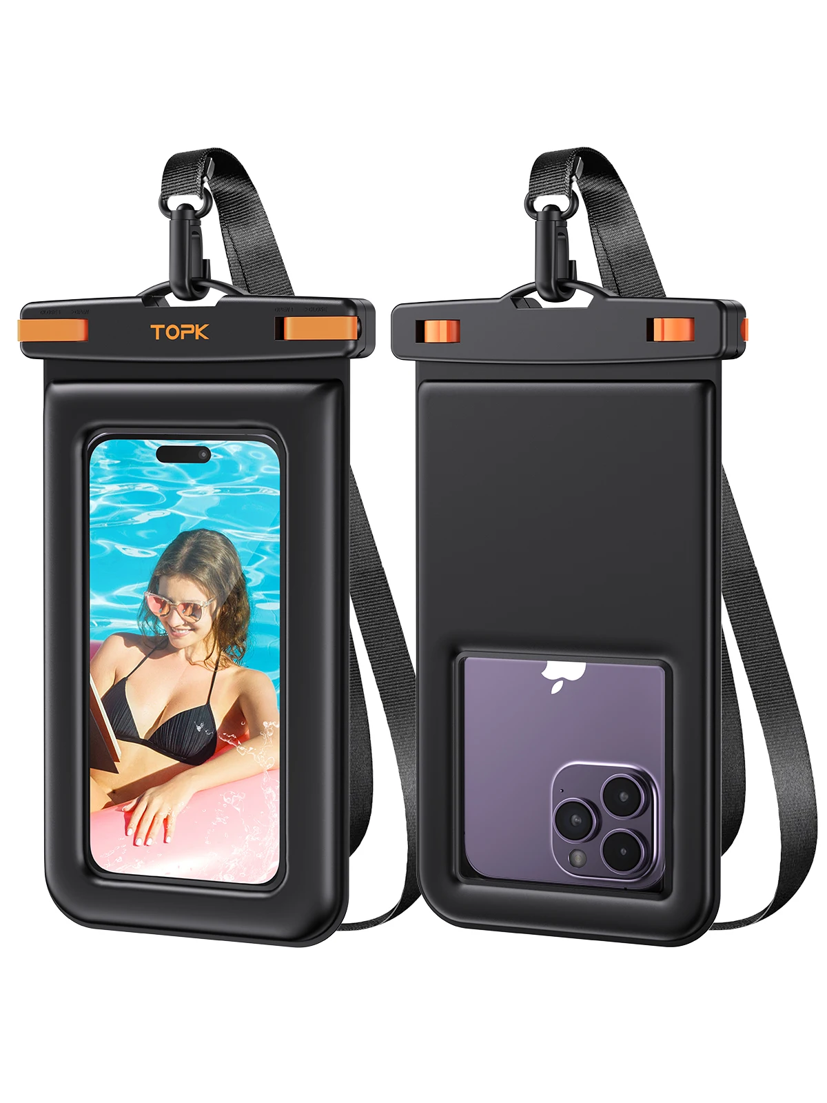 TOPK Waterproof Phone Pouch 2-Pack IPX8 Floating Waterproof Phone Case Dry Bag Compatible with iPhone 15 Pro Max Ultra Up to 7.0