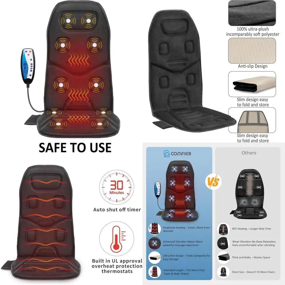 

Heated Vibration Massage Cushion for Chairs, Pain Relief, Ideal for Home or Office, Perfect Christmas Gift