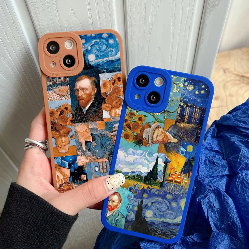 Vintage Van Gogh Phone Case for iPhone 13 12 11 14 Pro Max Puzzle Illustration Phone Back Cover for iPhone 8 7 Plus SE2 X XS XR