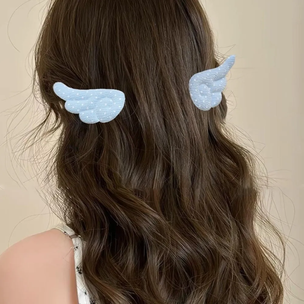 1 Pairs New Polka Dot Angel Wings Hair Clips Japanese Style White Duckbill Bangs Hairpin Harajuku Side Hair Barrettes Women