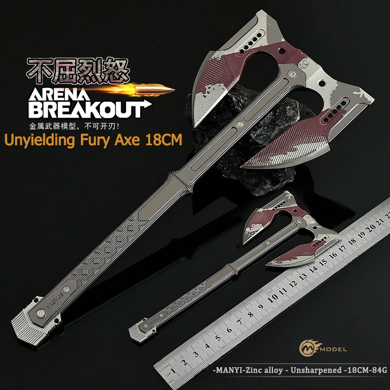 Arena Breakout Unyielding Fury Bijl 18 cm Volledig Metalen Sleutelhanger Ornament Schooltas Hanger Jongen Gift Cool Wapen Model Samurai Zwaard